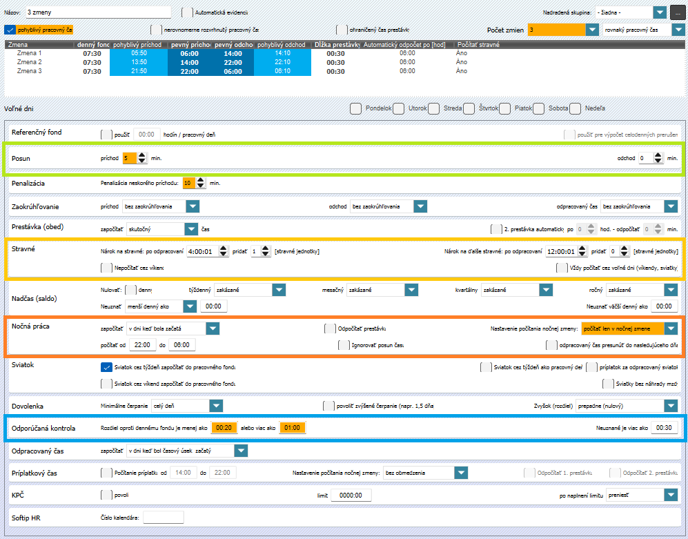 Doplnkové možnosti nastavenia dochádzky
