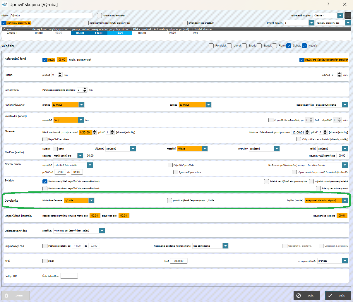 Nastavenia dovolenky