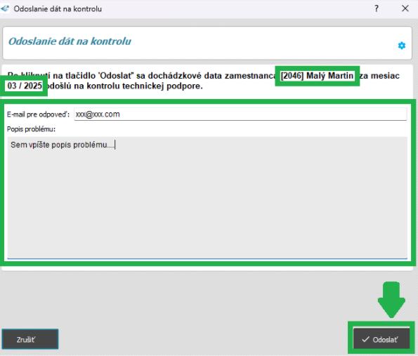 Odoslanie dát na kontrolu - základné nastavenia