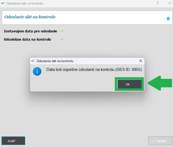 Odoslanie dát na kontrolu - hlásenie