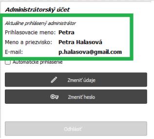 Karta Podpora + info v AMS - Administrátorský účet