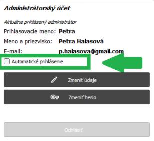 Karta Podpora + info v AMS - Administrátorský účet - automatické prihlásenie