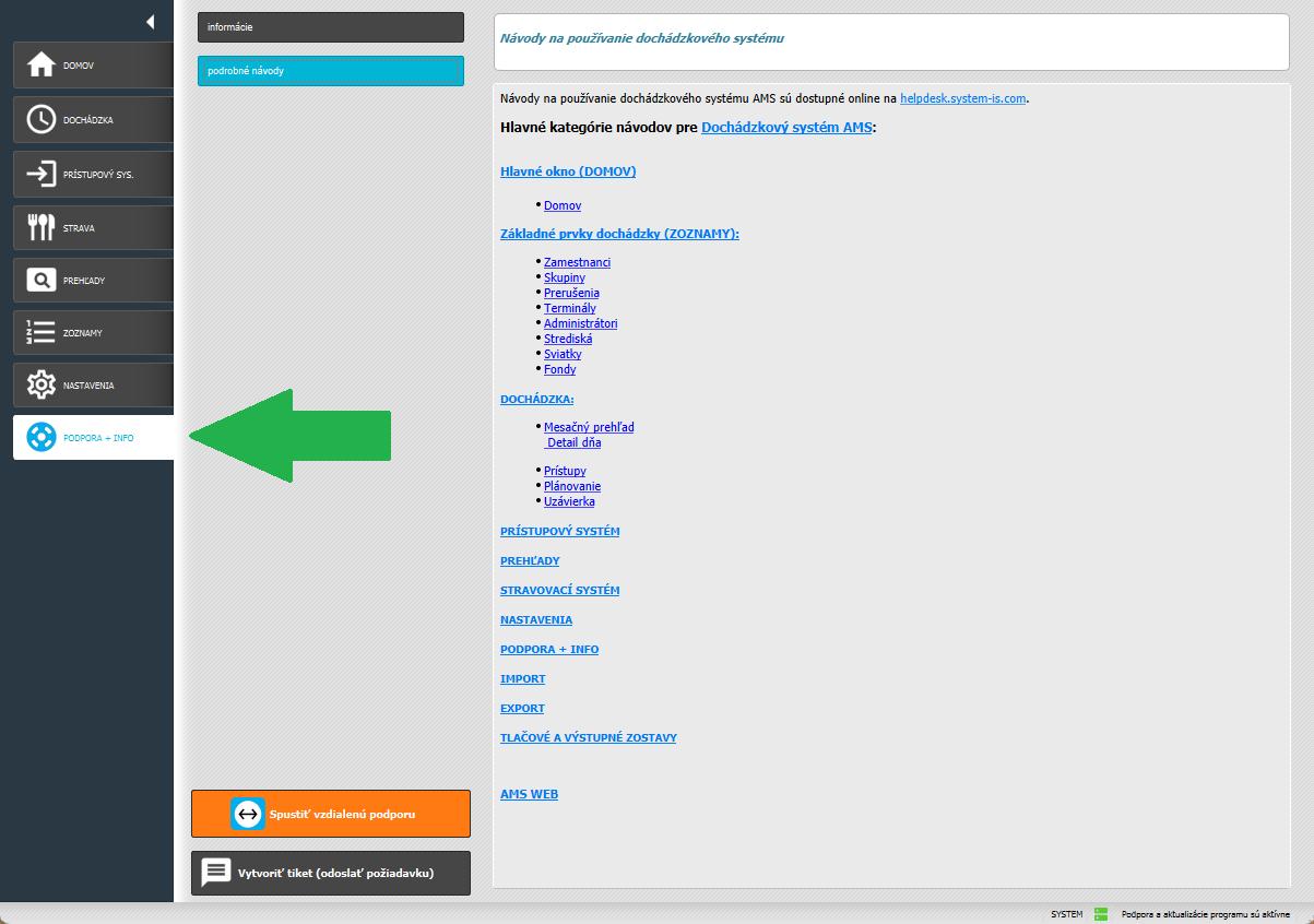 Karta Podpora + info v AMS