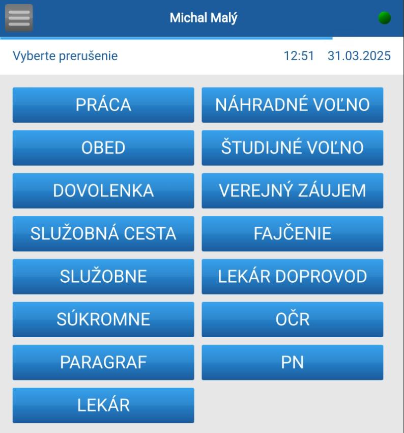 Výber prerušenia na tablete