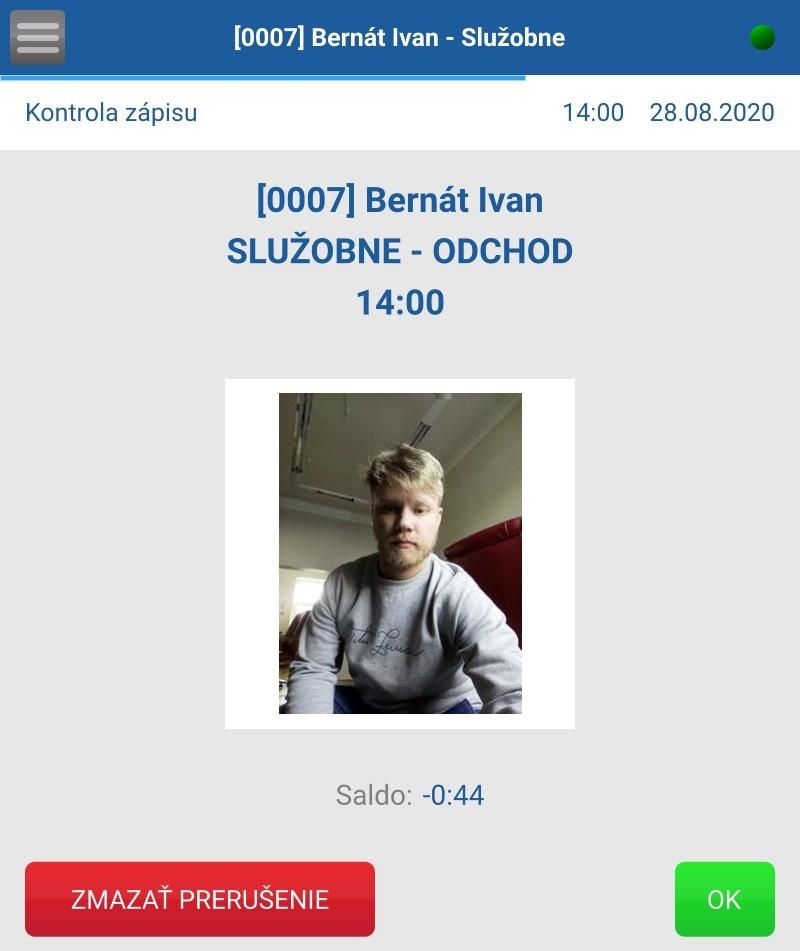 Informačné okno po zápise na tablete