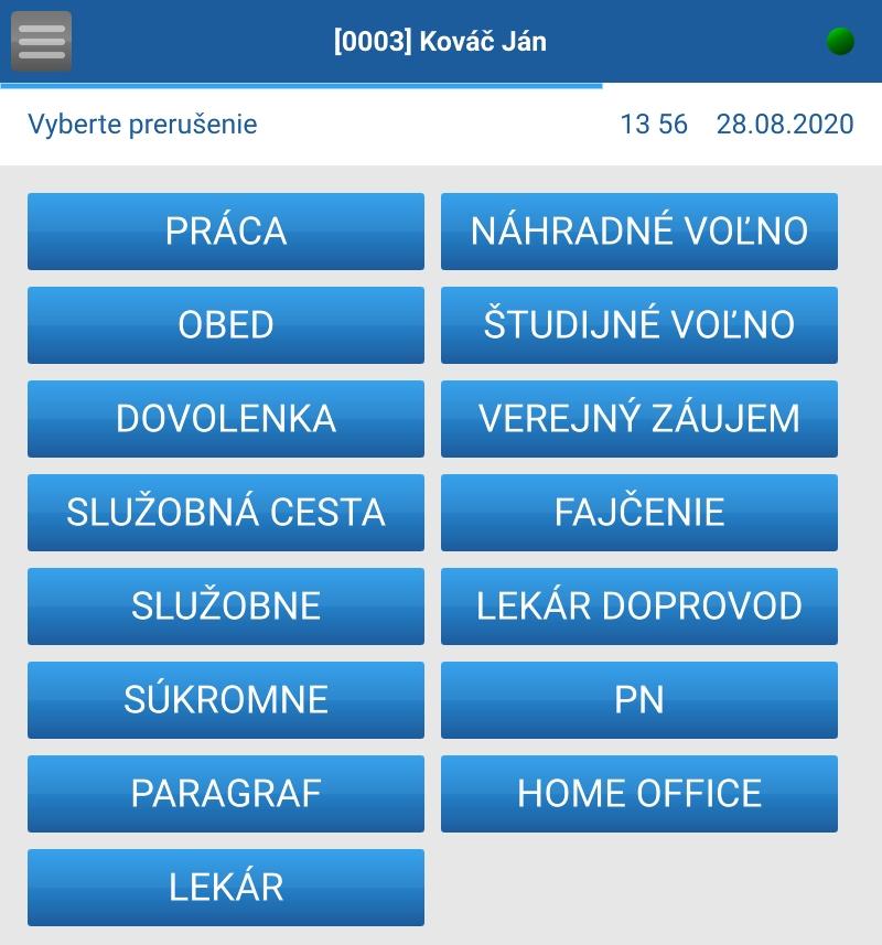 Výber prerušenia v tablete