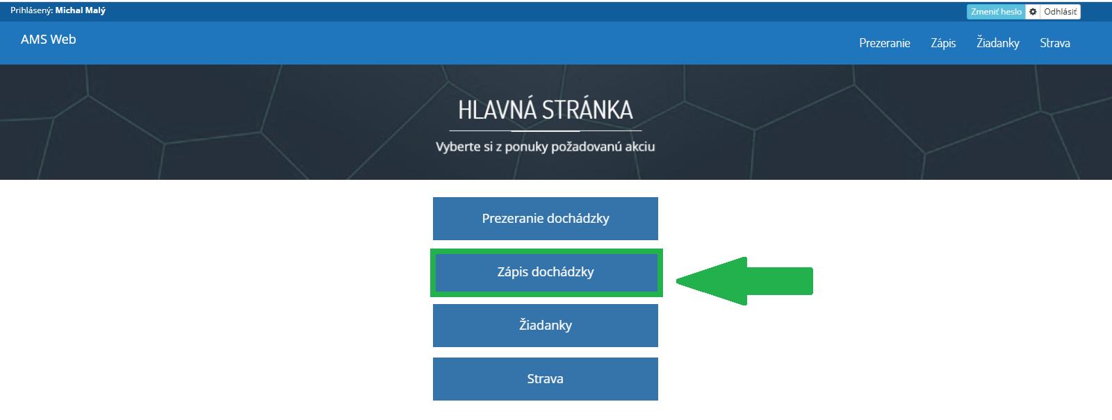 AMS WEB - Zápis dochádzky