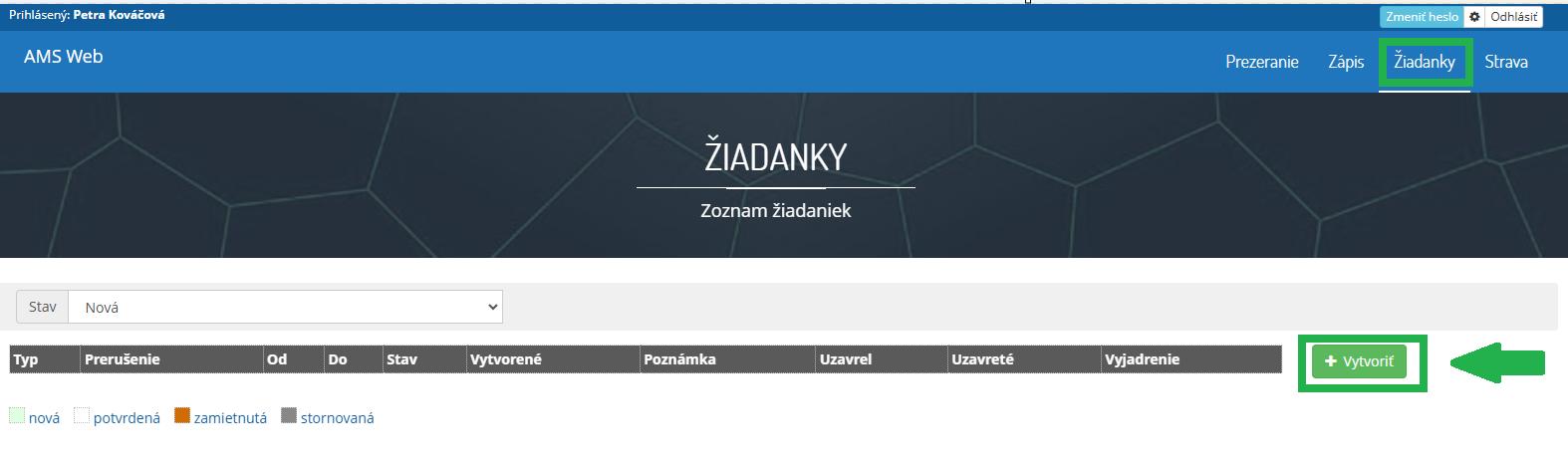 AMS WEB - ŽIadanky - vytvoriť