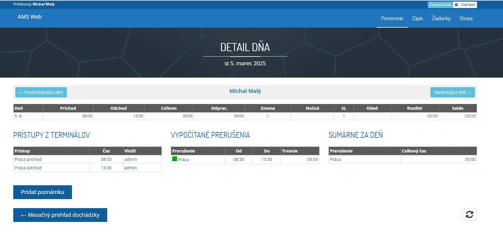 AMS WEB - detail dňa