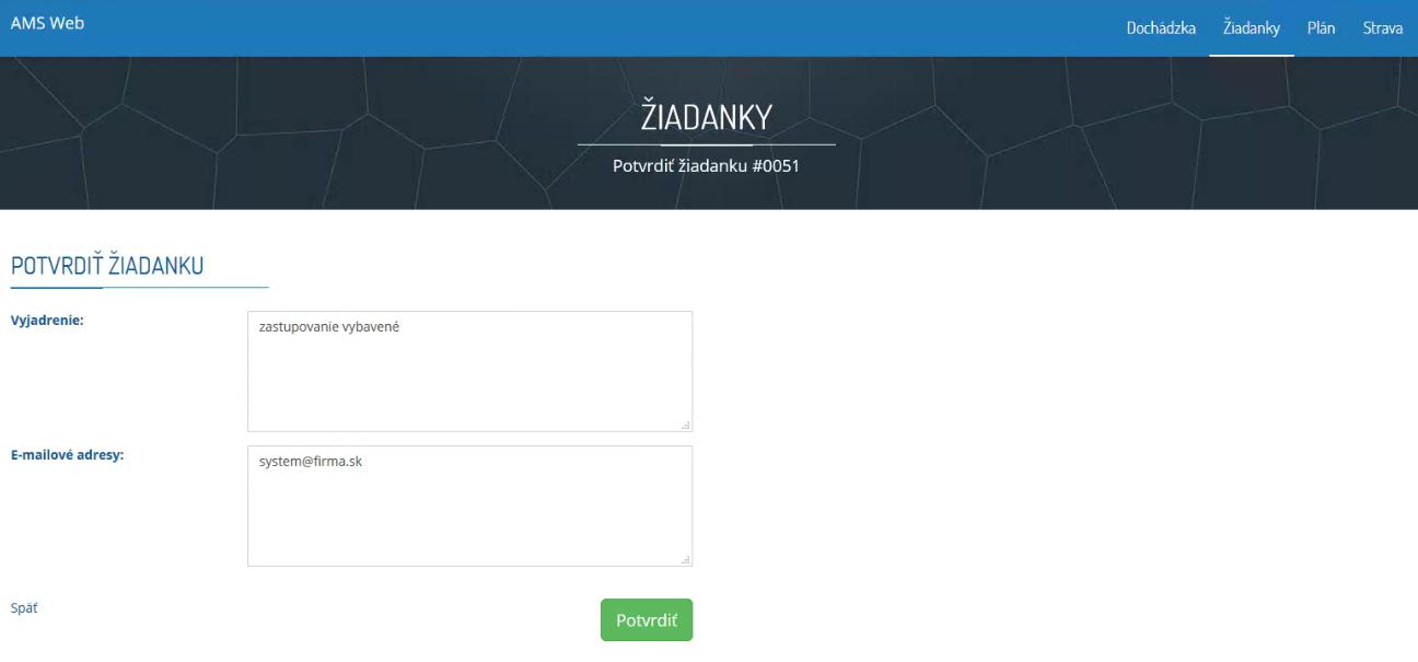 Potvrdenie žiadanky v AMS WEB