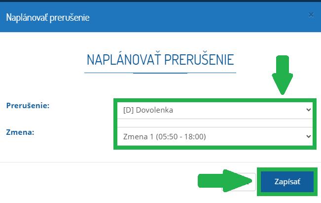 Plánovanie celodenného prerušenia v AMS WEB - potvrdenie