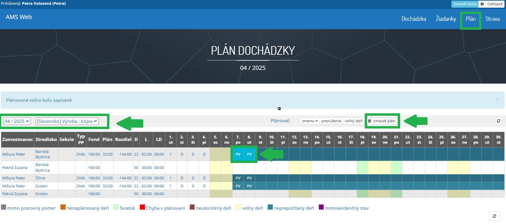 Zmazať plán v AMS WEB