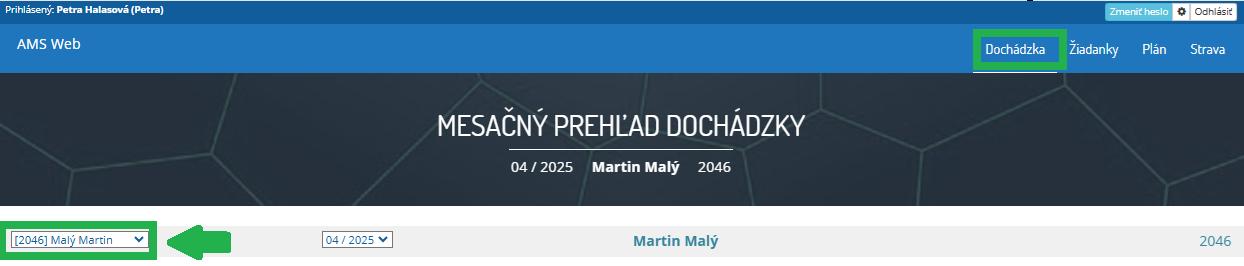 AMS WEB - mesačný prehľad - filter