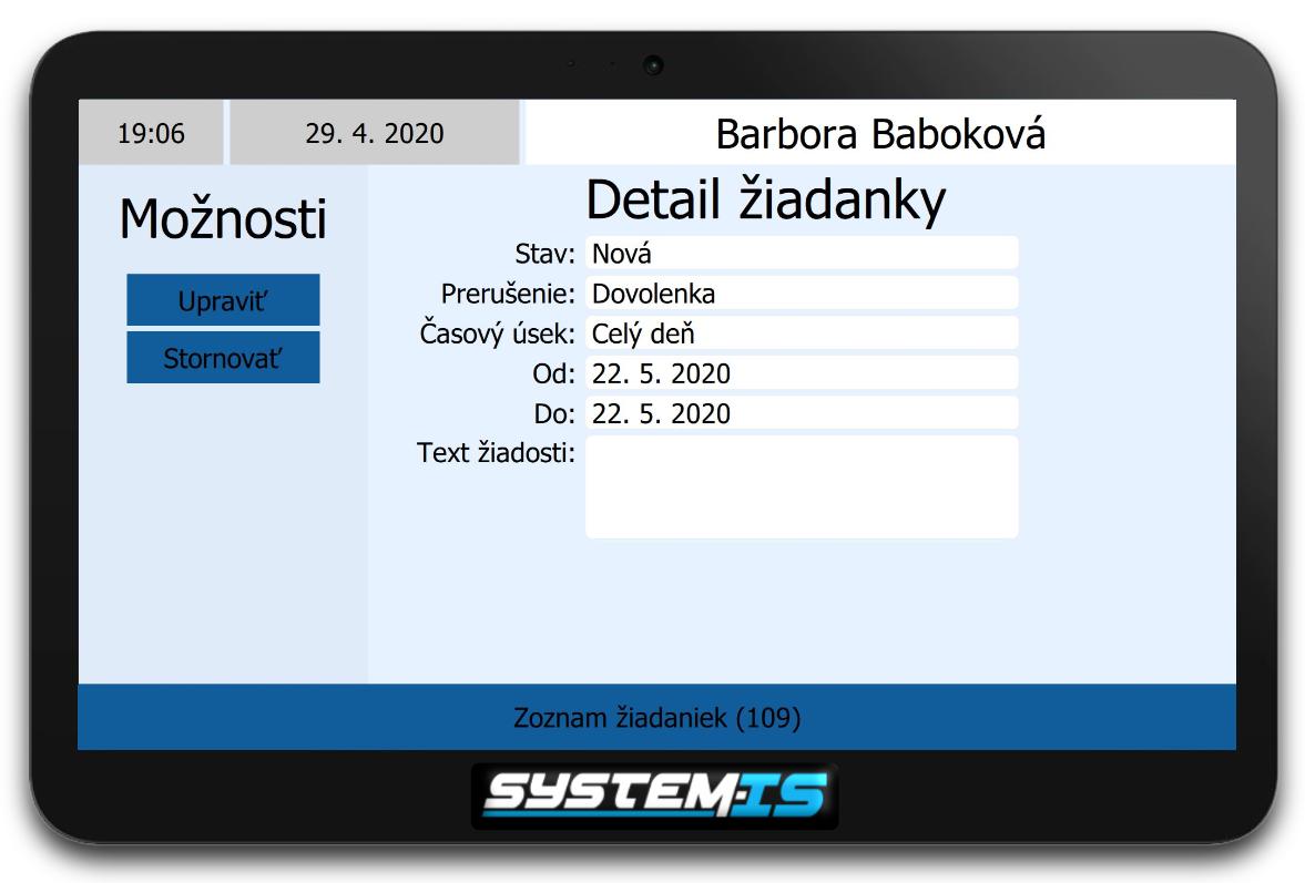 Kiosk - žiadanky - tlačidlá na spracovanie žiadaniek / na návrat späť do zoznamu