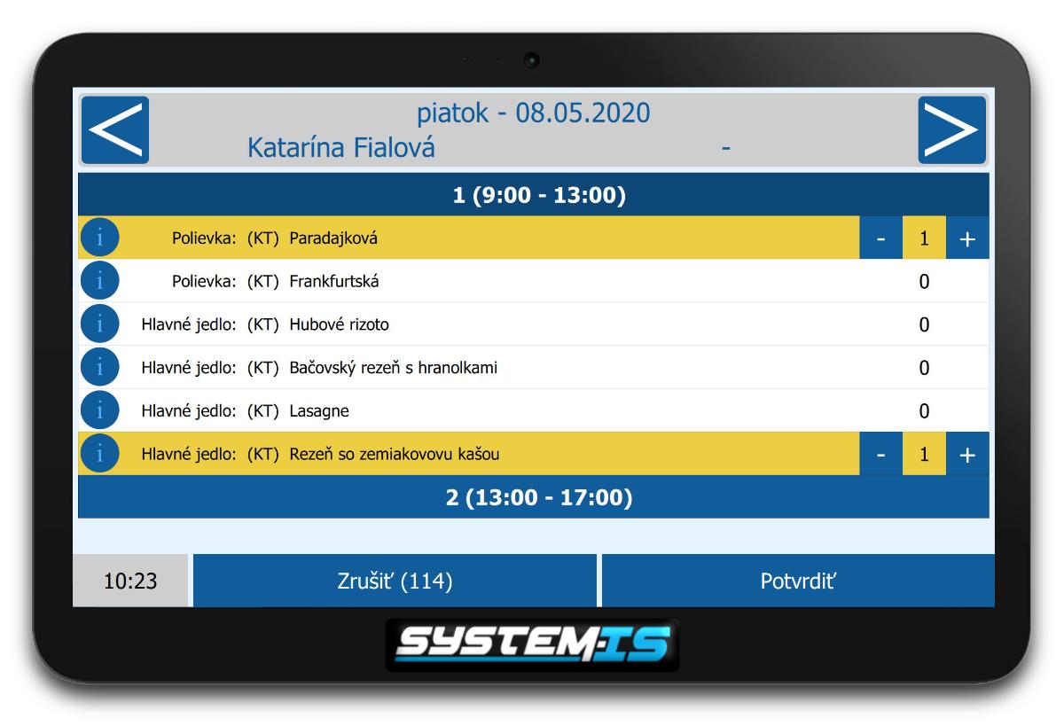 Kiosk - Strava - výber jedla