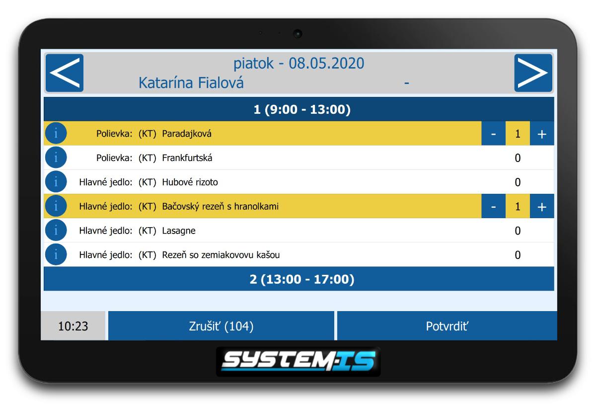 Kiosk - Strava - Upraviť objednávku stravy