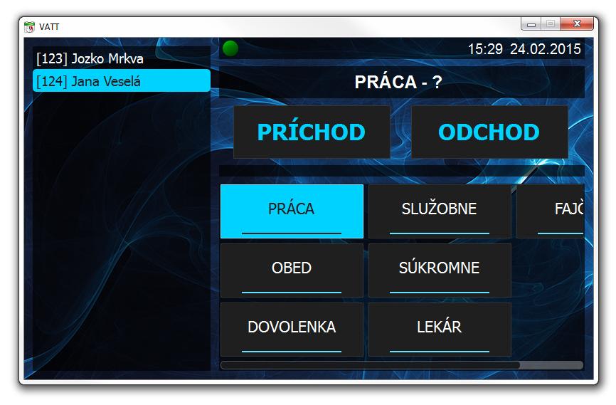 Základná obrazovka VATT