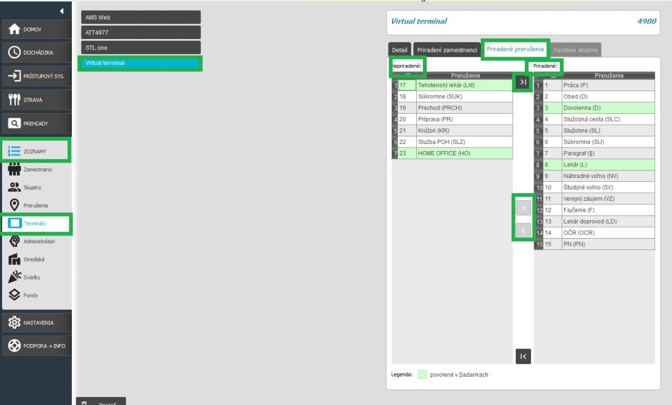 Priradenie prerušení k VATT