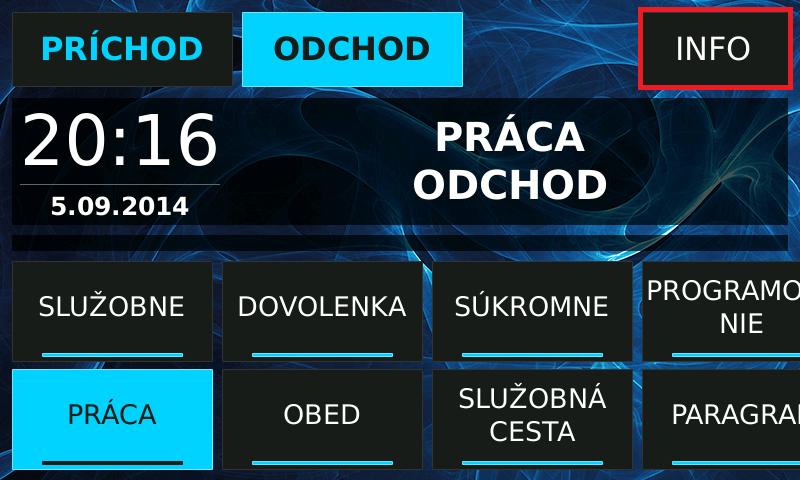 Základná obrazovka ATT-990 - tlačidlo INFO