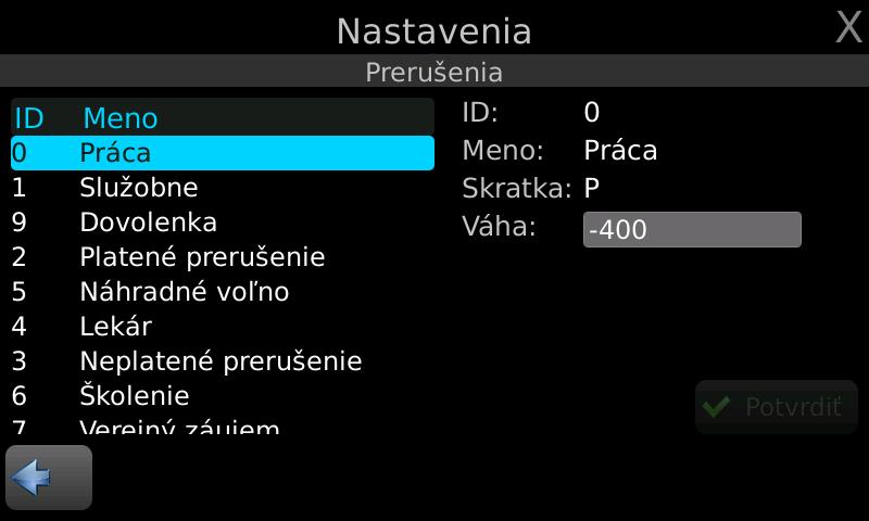 ATT-990 - nastavenia - Prerušenia