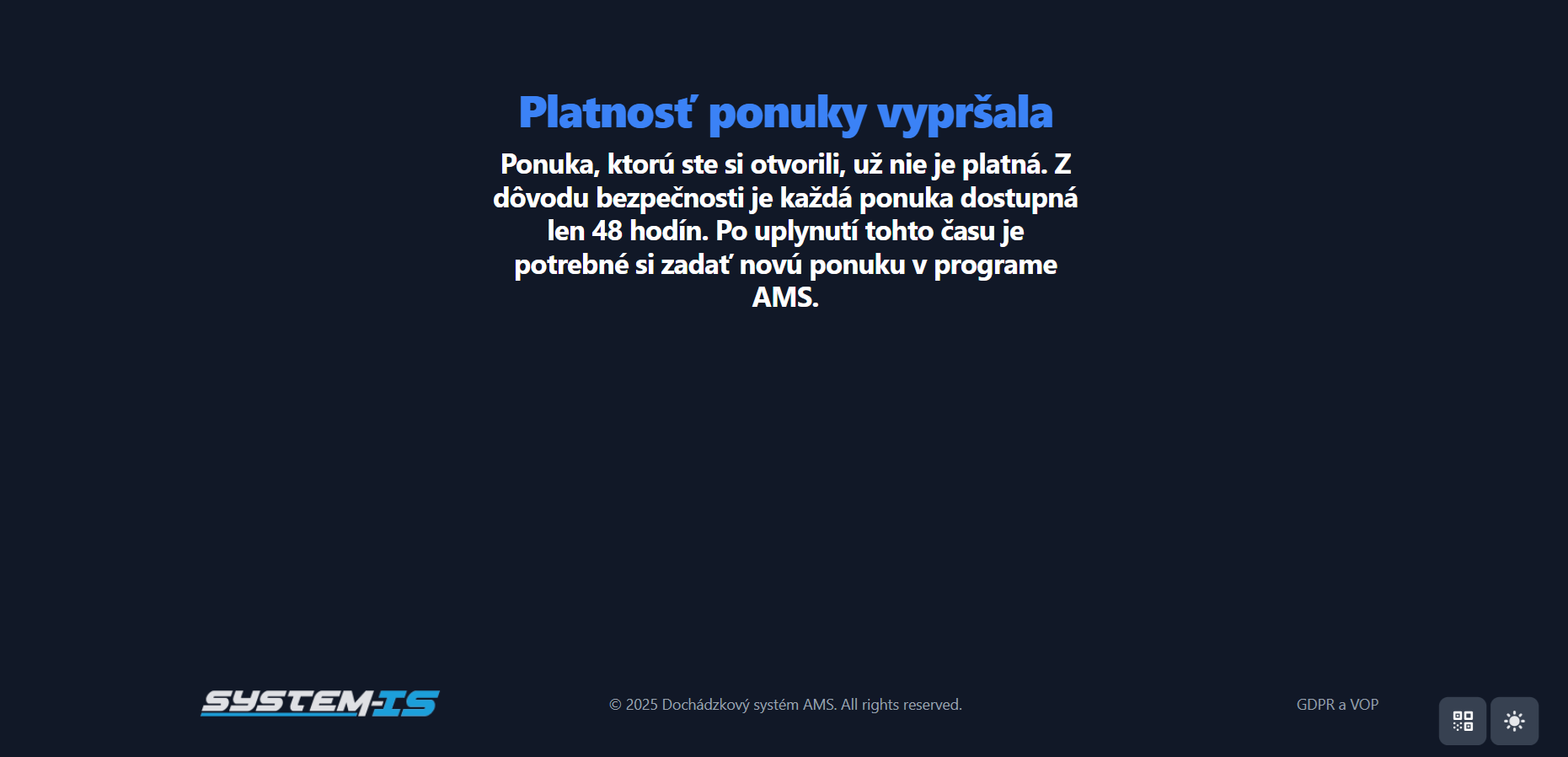 informačné okno o vypršaní ponuky