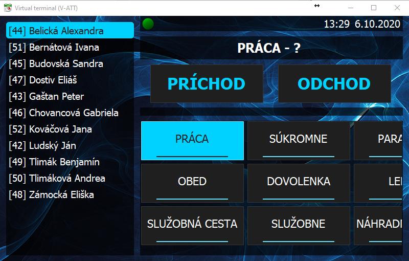 Základná obrazovka VATT