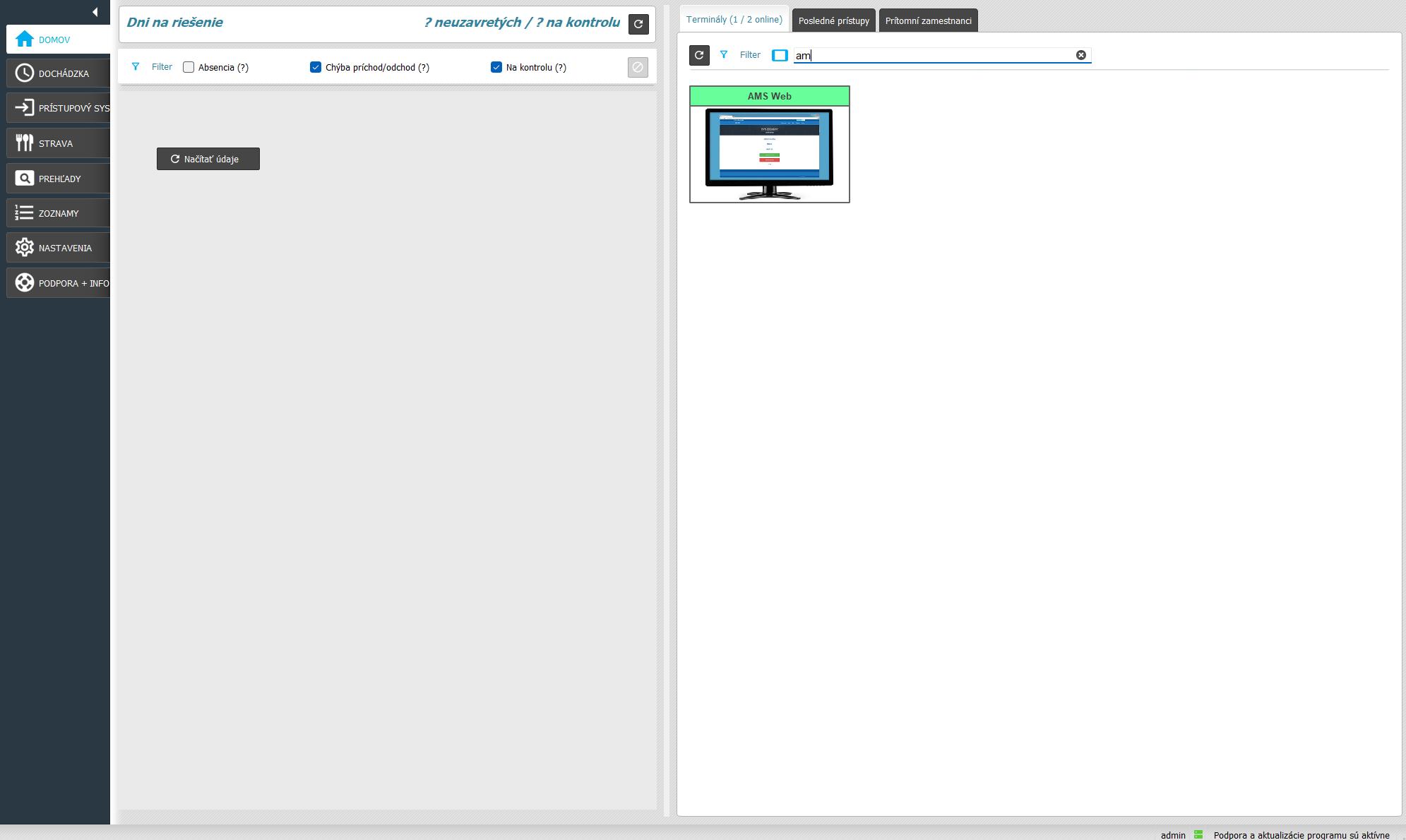 Zobrazenie terminálu AMS WEB v AMS aplikácií