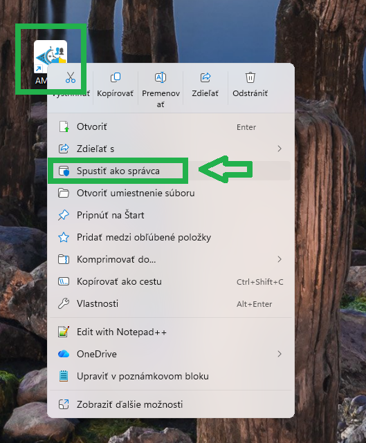 Otvoriť AMS ako správca