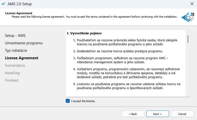 Akceptovanie licenčných podmienok
