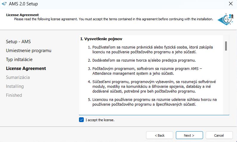 Akceptácia licenčných podmienok