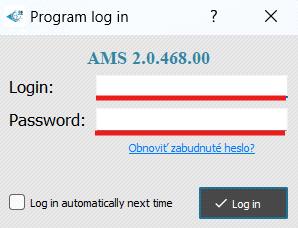 Prvotné prihlásenie do AMS Klient