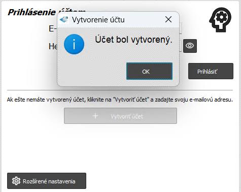 účet vytvorený