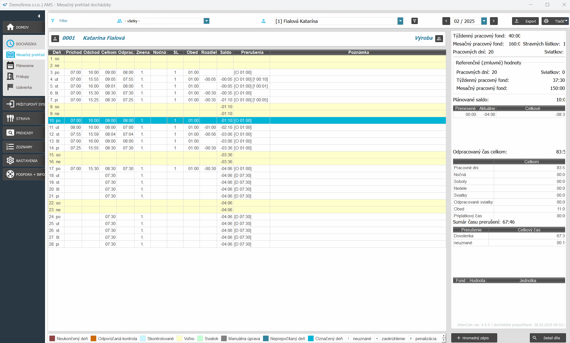 Mesačný prehľad - zadanie viac dní dovolenky naraz v mesačnom prehľade