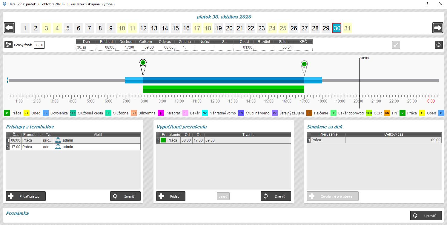Detail dňa - pracovný deň
