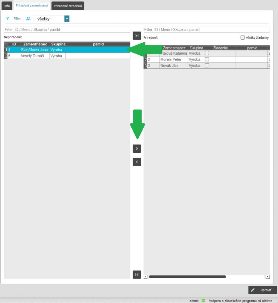 Priradenie zamestnancov adminovi