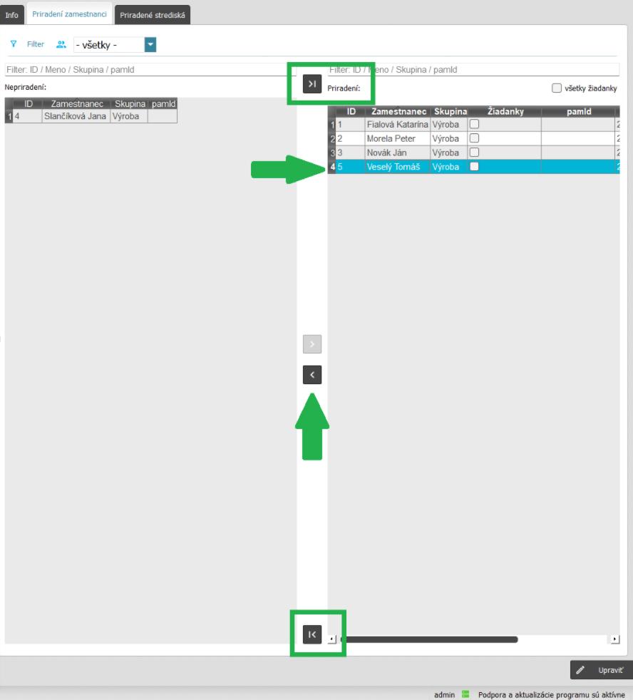 Zrušenie priradenia zamestnancov adminovi
