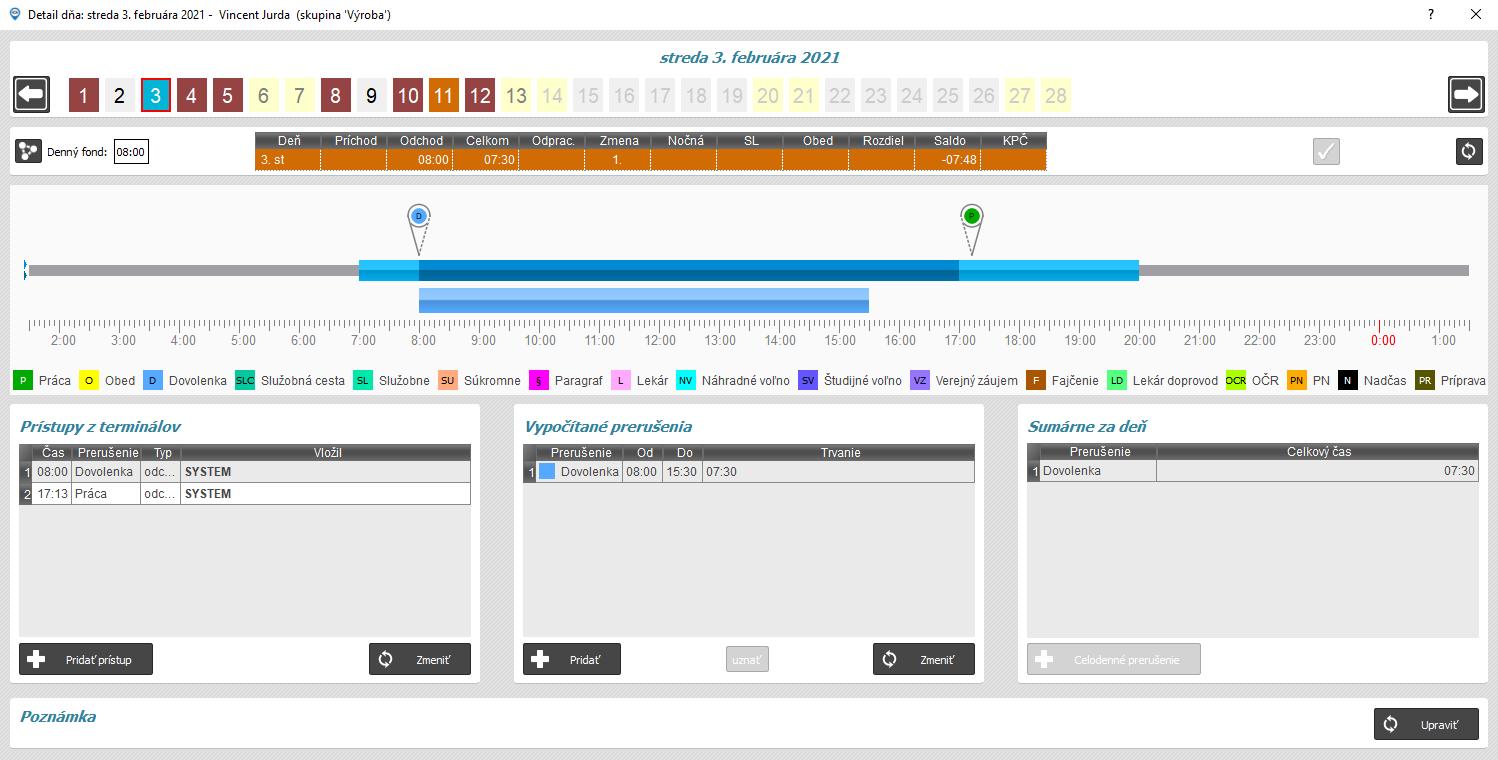 Prístup - dovolenka odchod, práca odchod