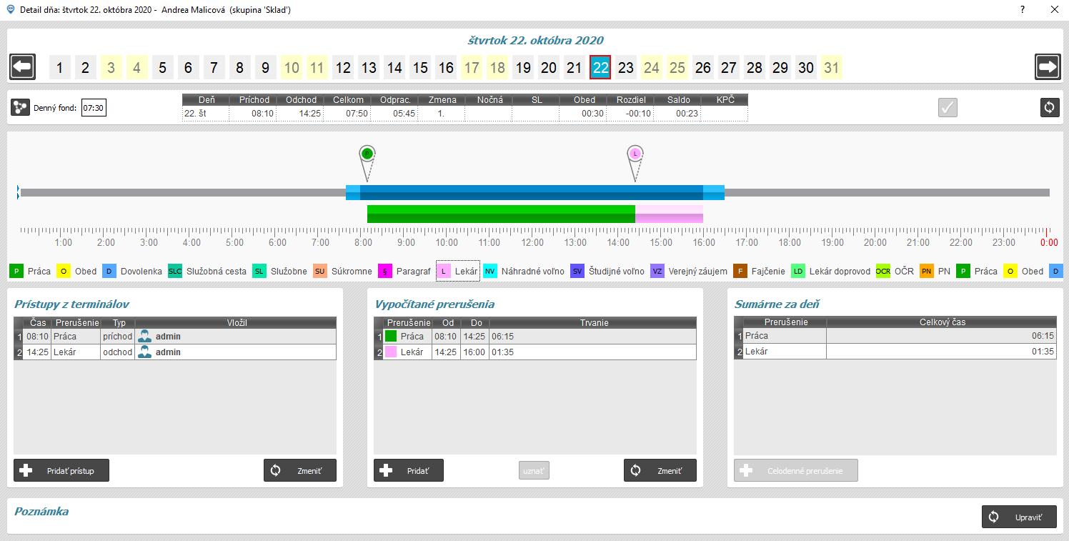 detail dňa - automatický odchod