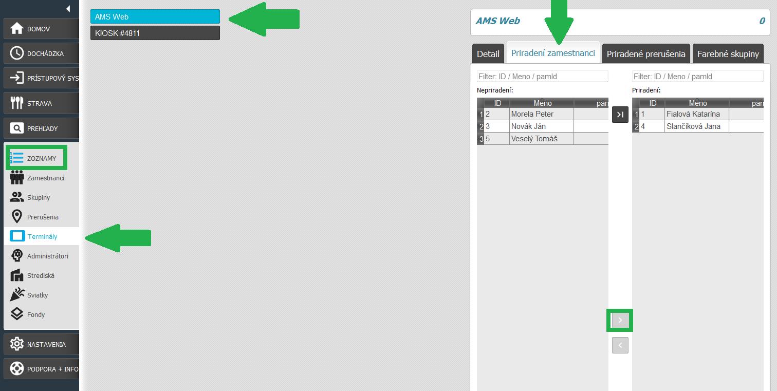 Priradenie zamestnancov k terminálu