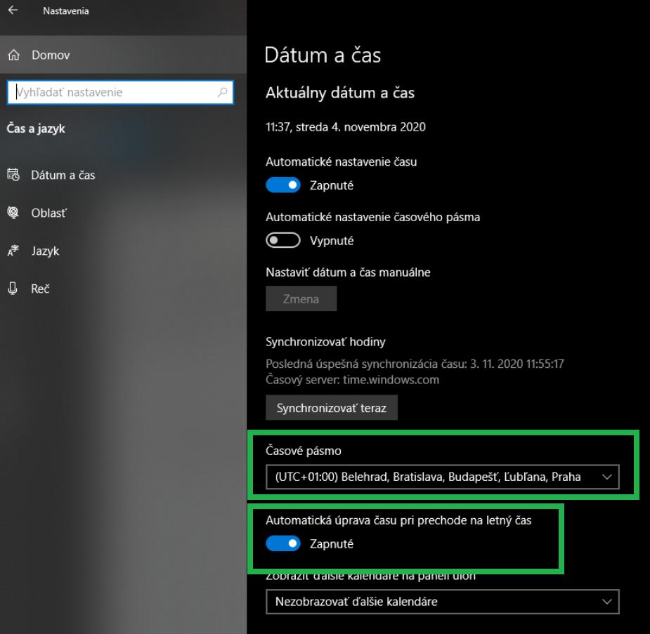 Nastavenie času vo Windows