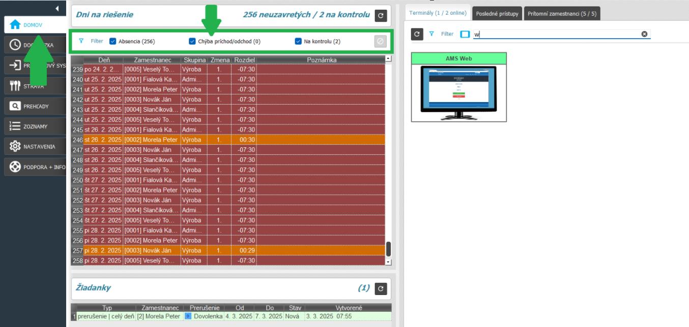 Dni na riešenie - mesačný prehľad dochádzky
