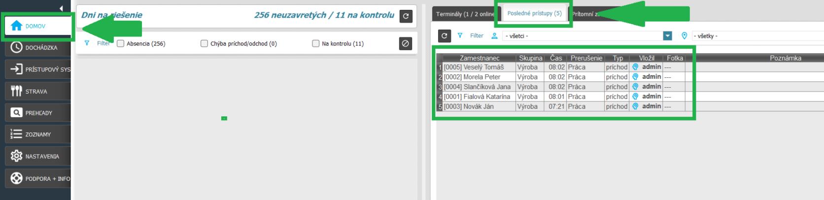 Karta Domov - posledné prístupy