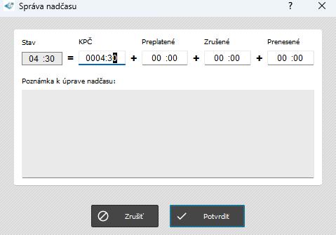 Zobrazenie počiatočného KPČ v správe nadčasu