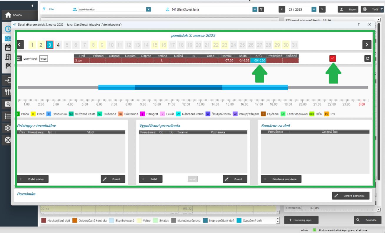Nastavenie počiatočného KPČ v detaile dňa