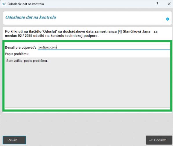 Odoslanie dát na kontrolu