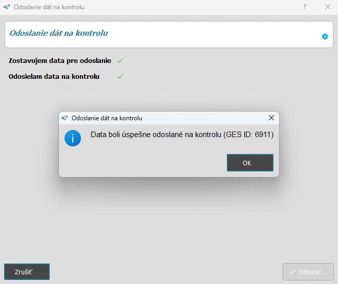 odoslané dáta na kontrolu