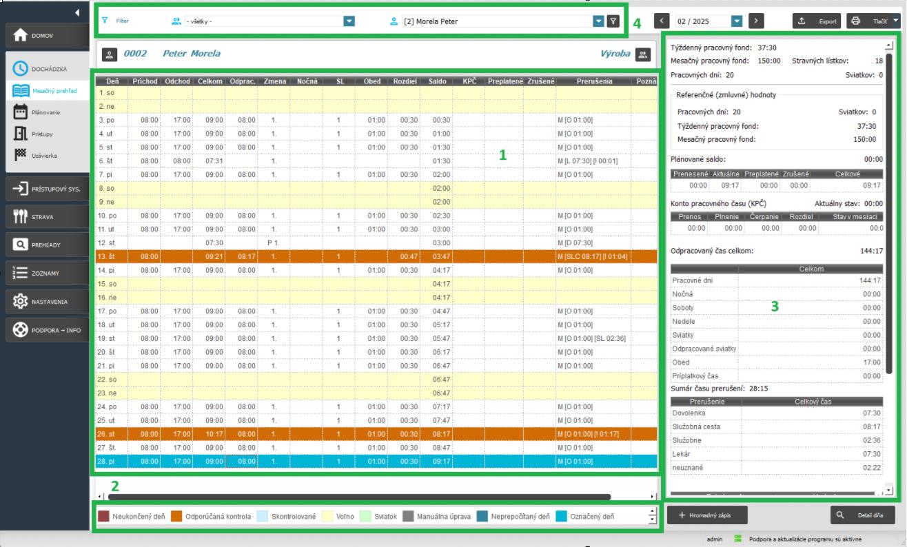 Karta Dochádzka-Mesačný prehľad