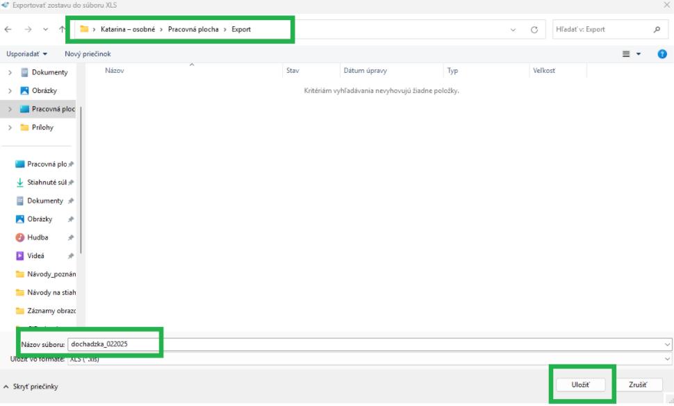 Karta Dochádzka-Mesačný prehľad-Uloženie dokumentu