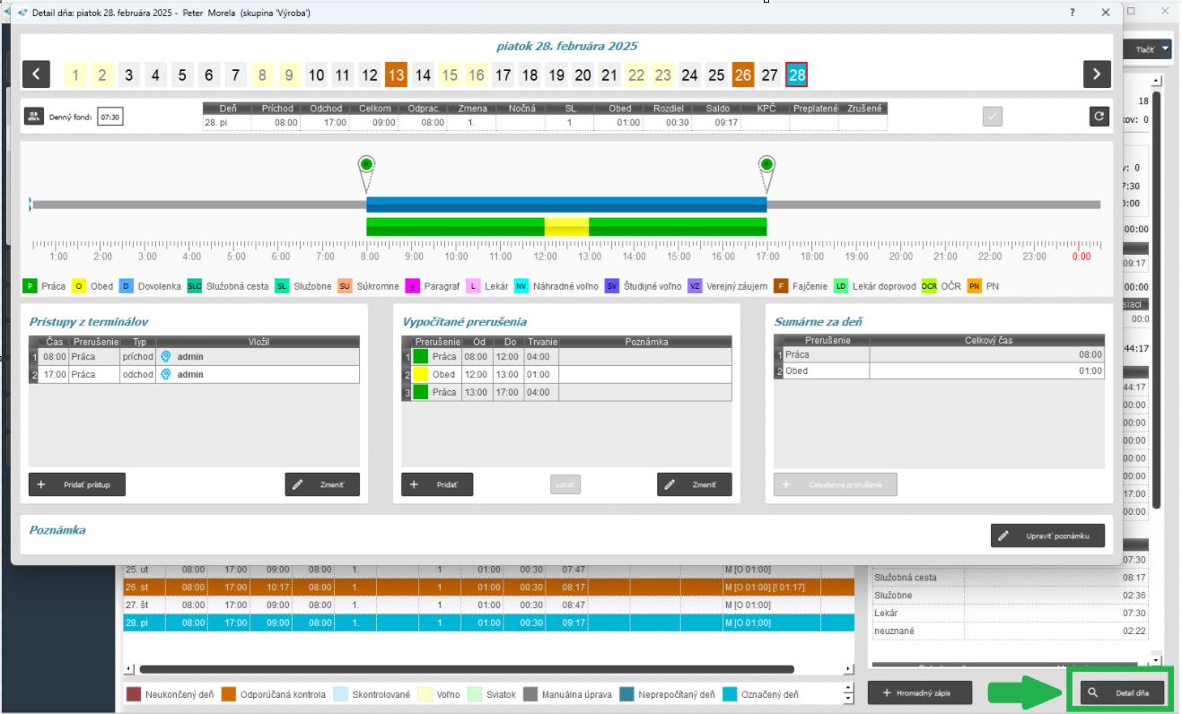 Karta Dochádzka-Mesačný prehľad-Detail dňa