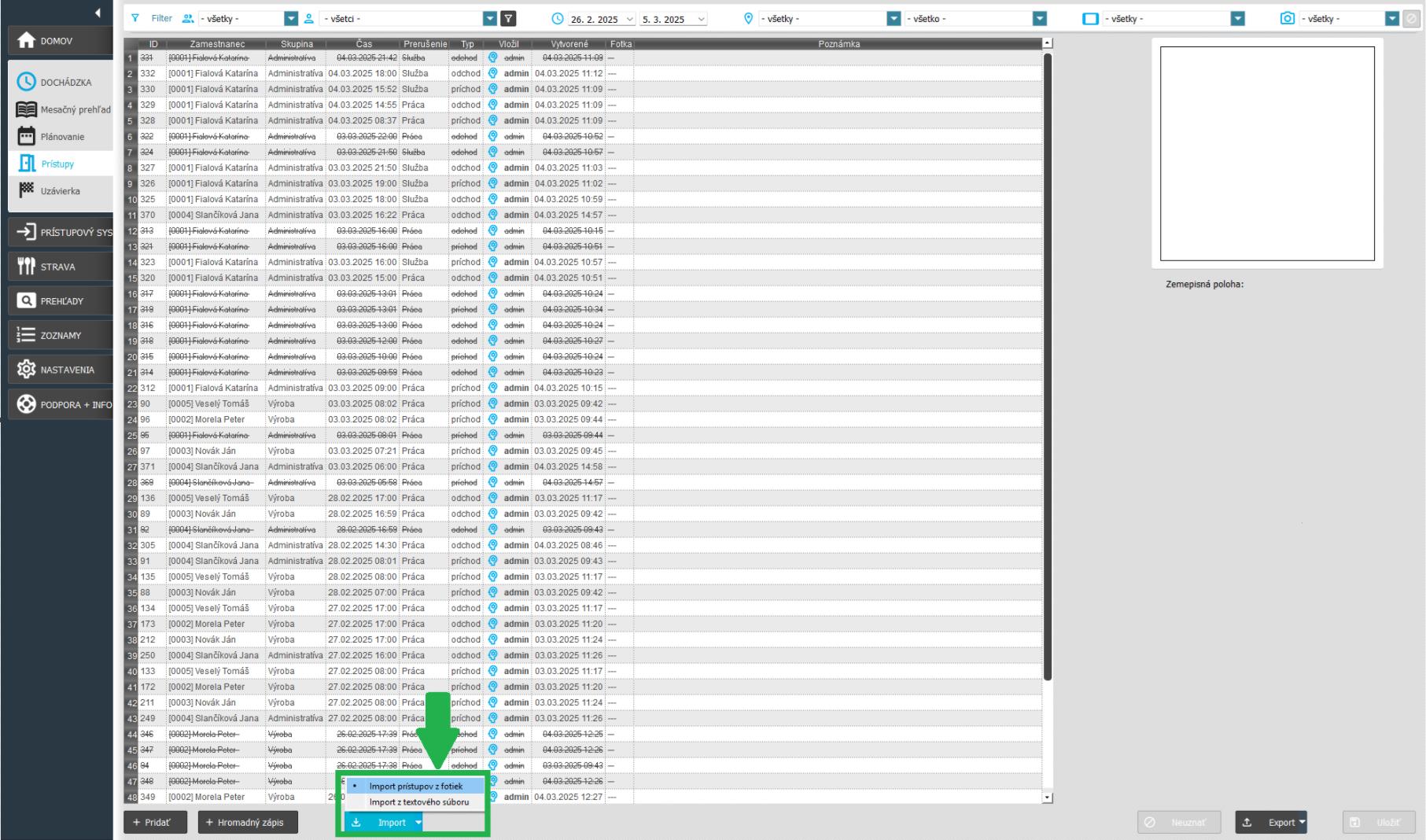 Modul Prístupy - import prístpuov z fotiek